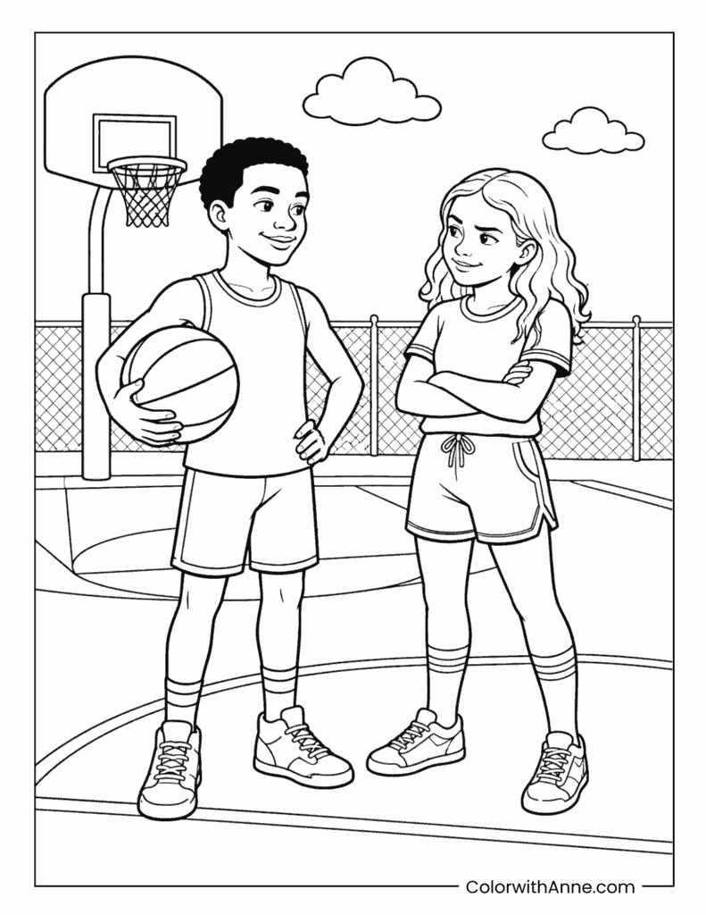 Lucas and Max Basketball Stranger Things Coloring Page