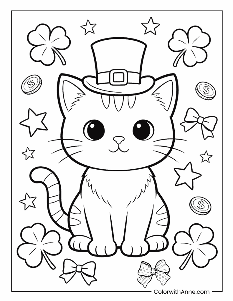 Lucky American Cat 4th of July Coloring Page