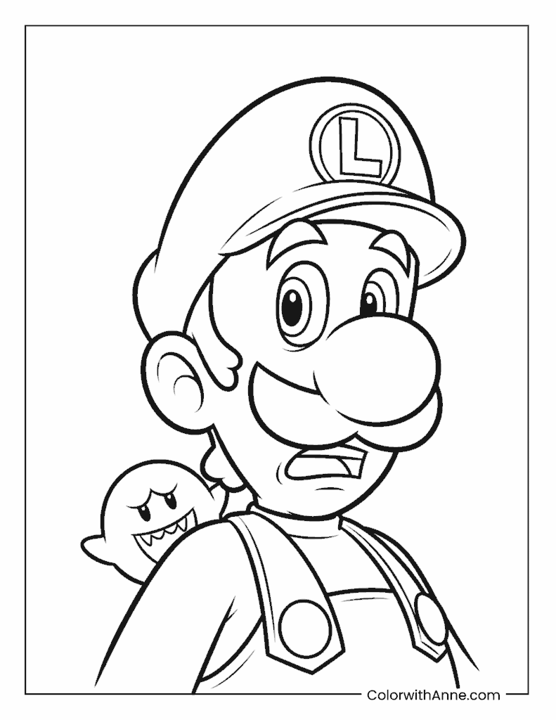 Luigi Looking Nervous Coloring Page