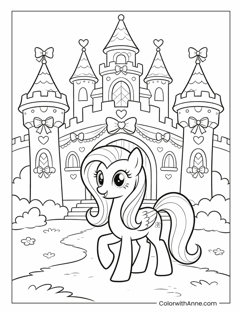 MLP Fluttershy at a Fairy Tale Castle Coloring Page