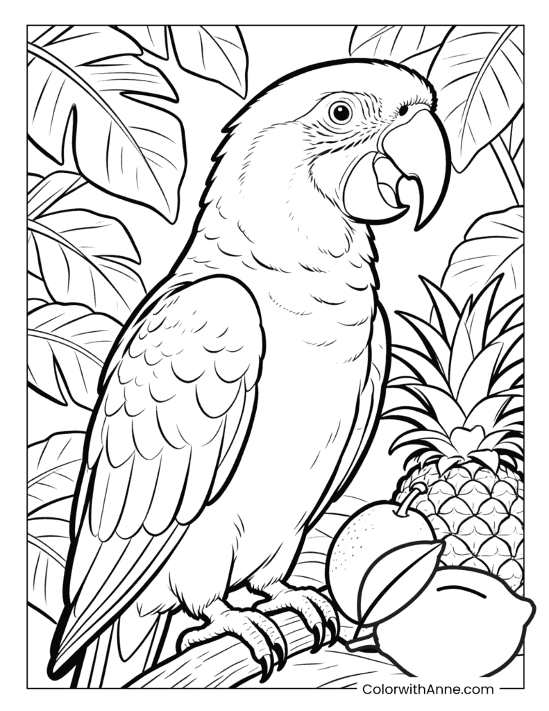 Macaw Parrot in Tropical Jungle Coloring Page