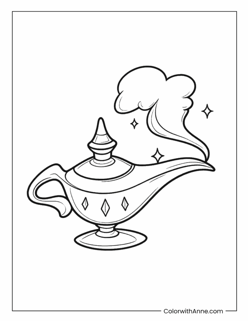 Magic Lamp Releasing Smoke Coloring Page