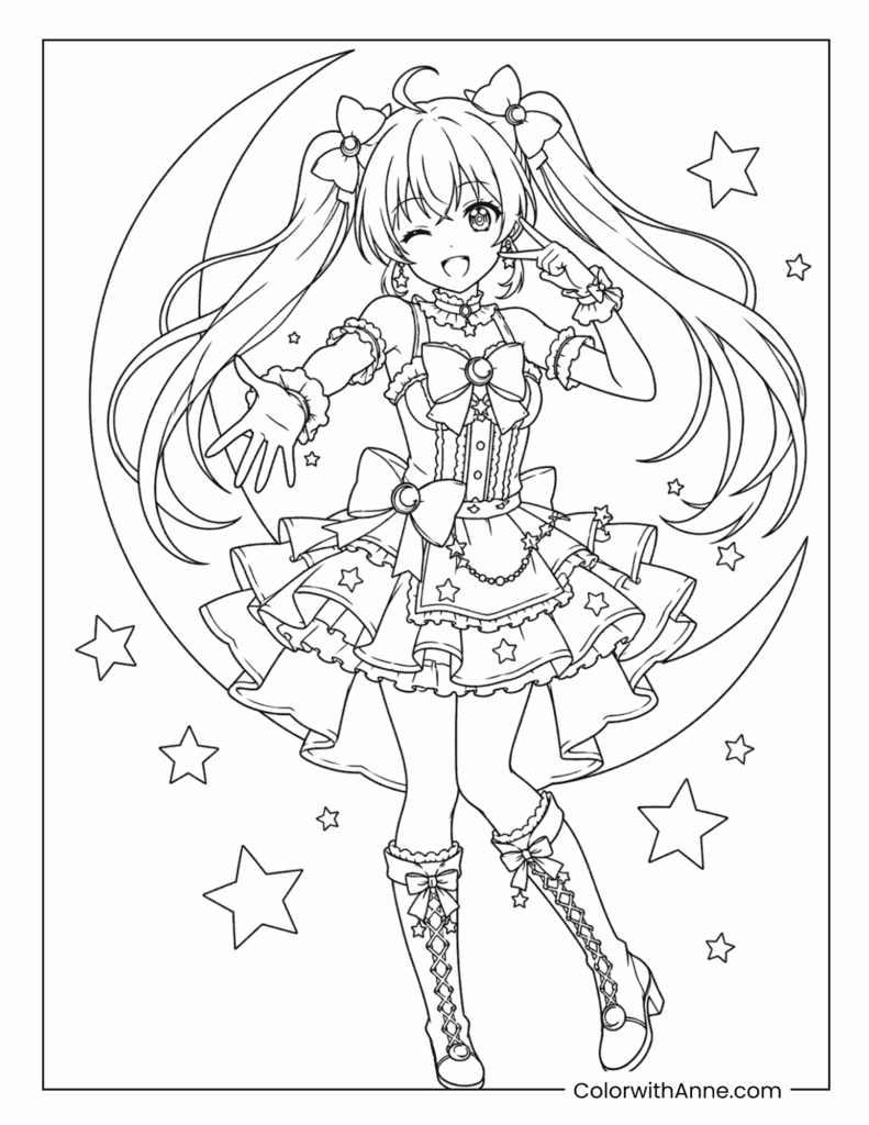Magical Moon Idol Anime Girl Coloring Page