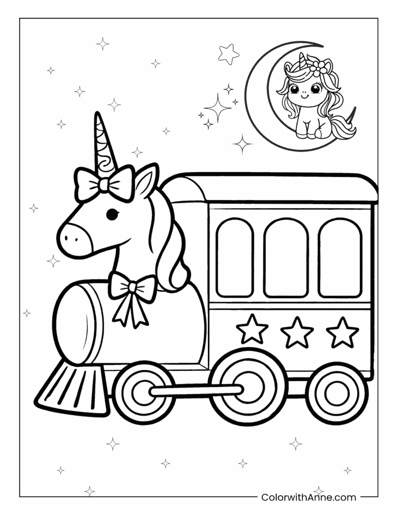 Magical Unicorn Train Coloring Page