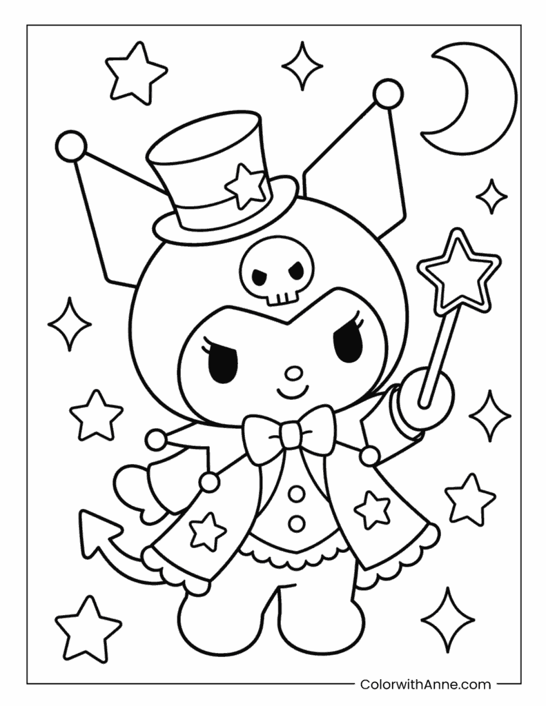 Magician Kuromi Performing a Starry Trick Coloring Page