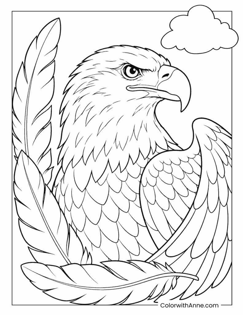 Majestic Bald Eagle Portrait with Feathers Coloring Page