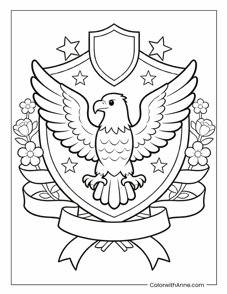 Majestic Eagle Shield 4th of July Coloring Page