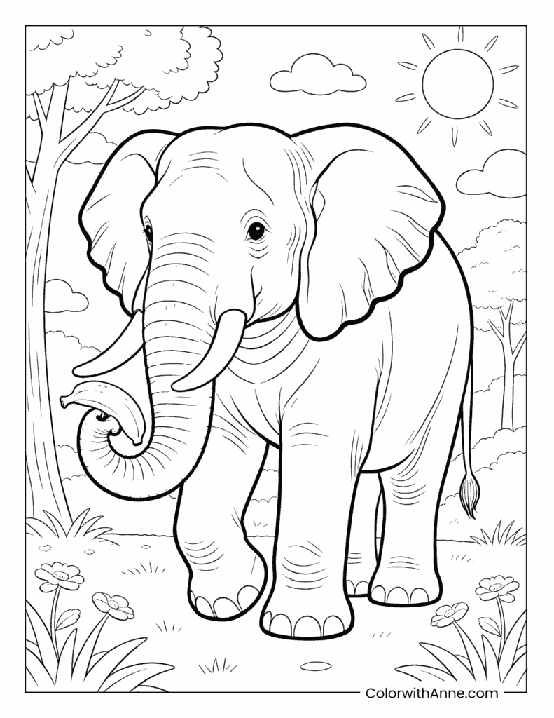 Majestic Elephant in the Sunlight Coloring Page