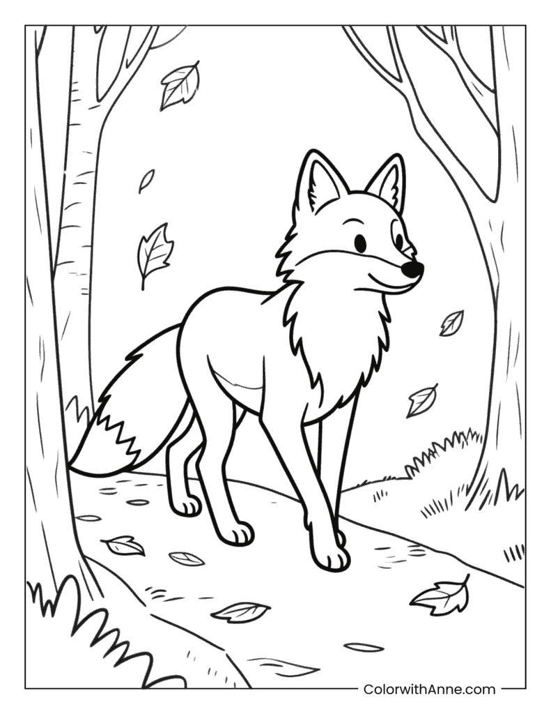 Majestic Fox in Autumn Forest Coloring Page