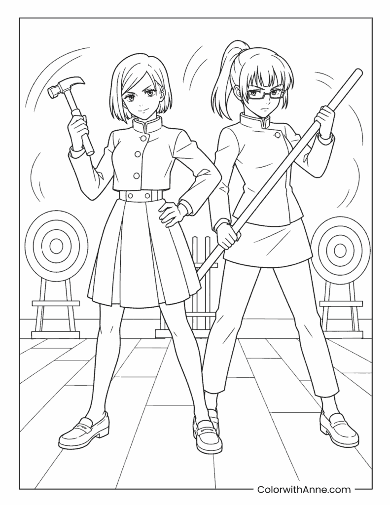Maki Zenin Holding Weapon Coloring Page