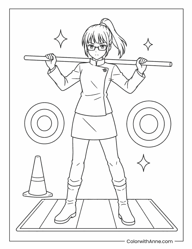 Maki Zenin Staff Training Coloring Page