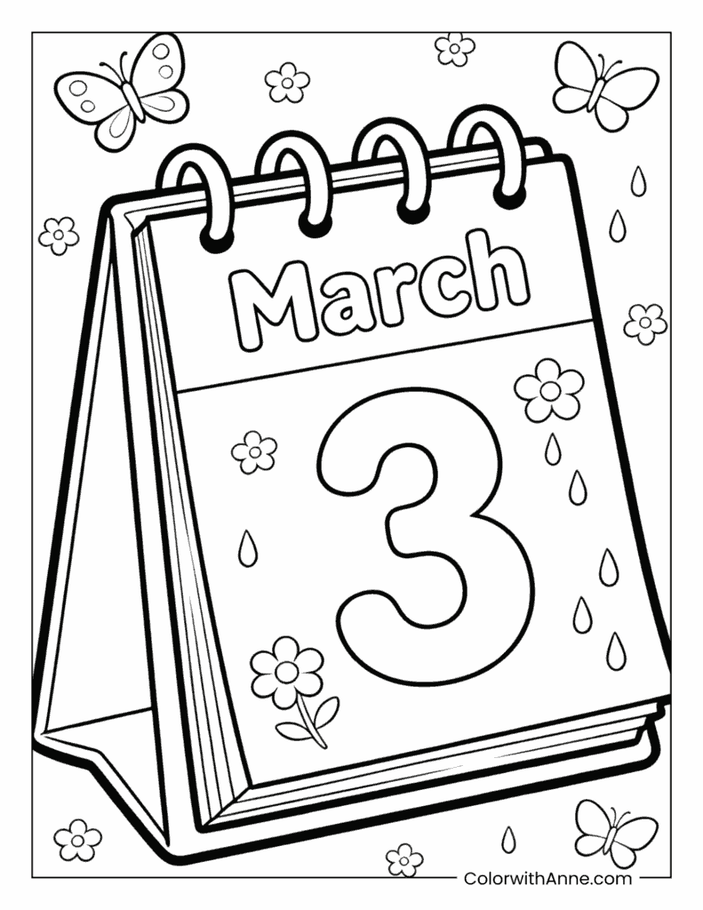 March Calendar Coloring Page