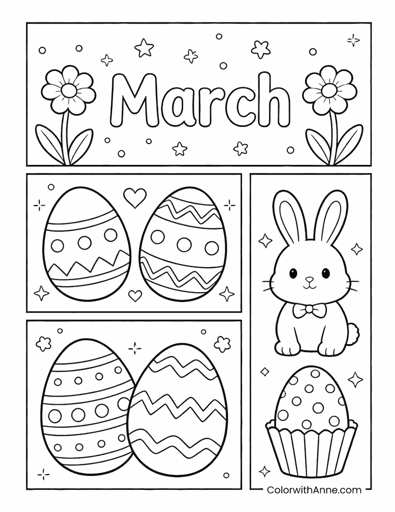 March Egg Hunt and Easter Fun Coloring Page