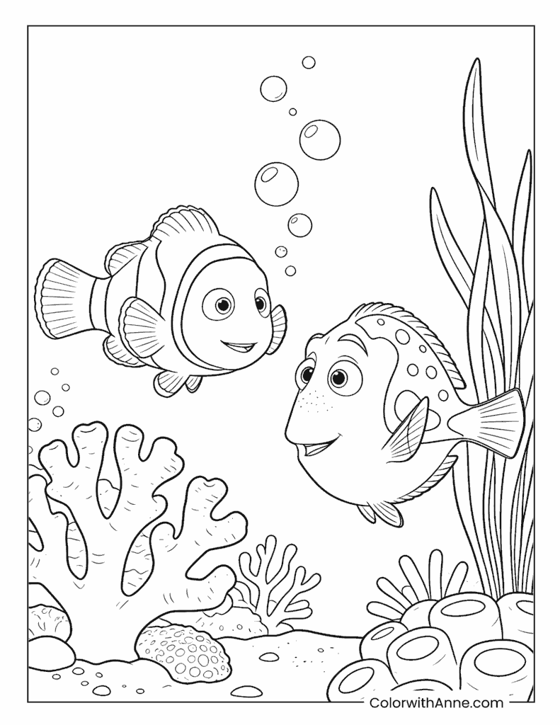 Marlin and Dory Together Coloring Page