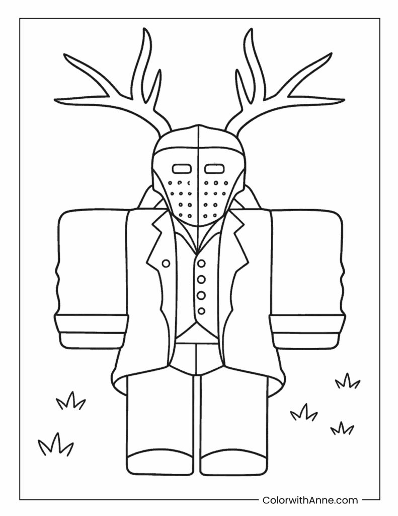 Masked Antler Forest Cultist Character Coloring Page