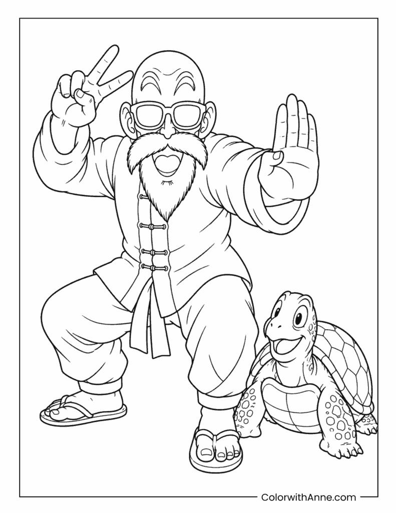 Master Roshi and Turtle Coloring Page