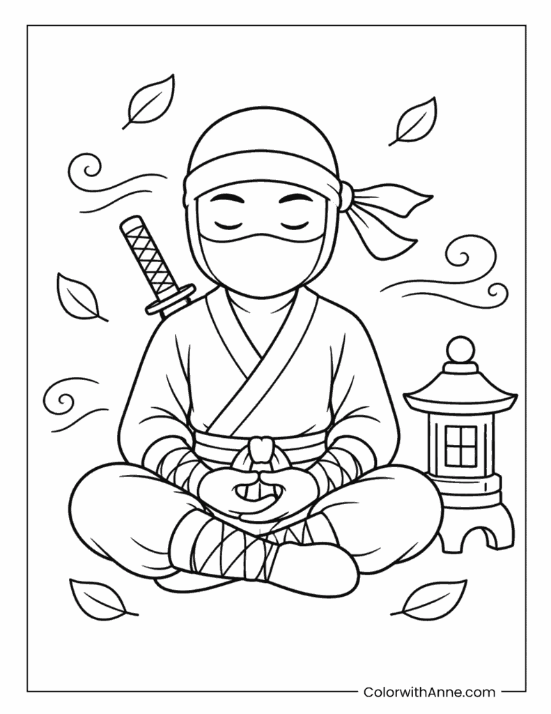 Meditating Ninja Coloring Page for Kids