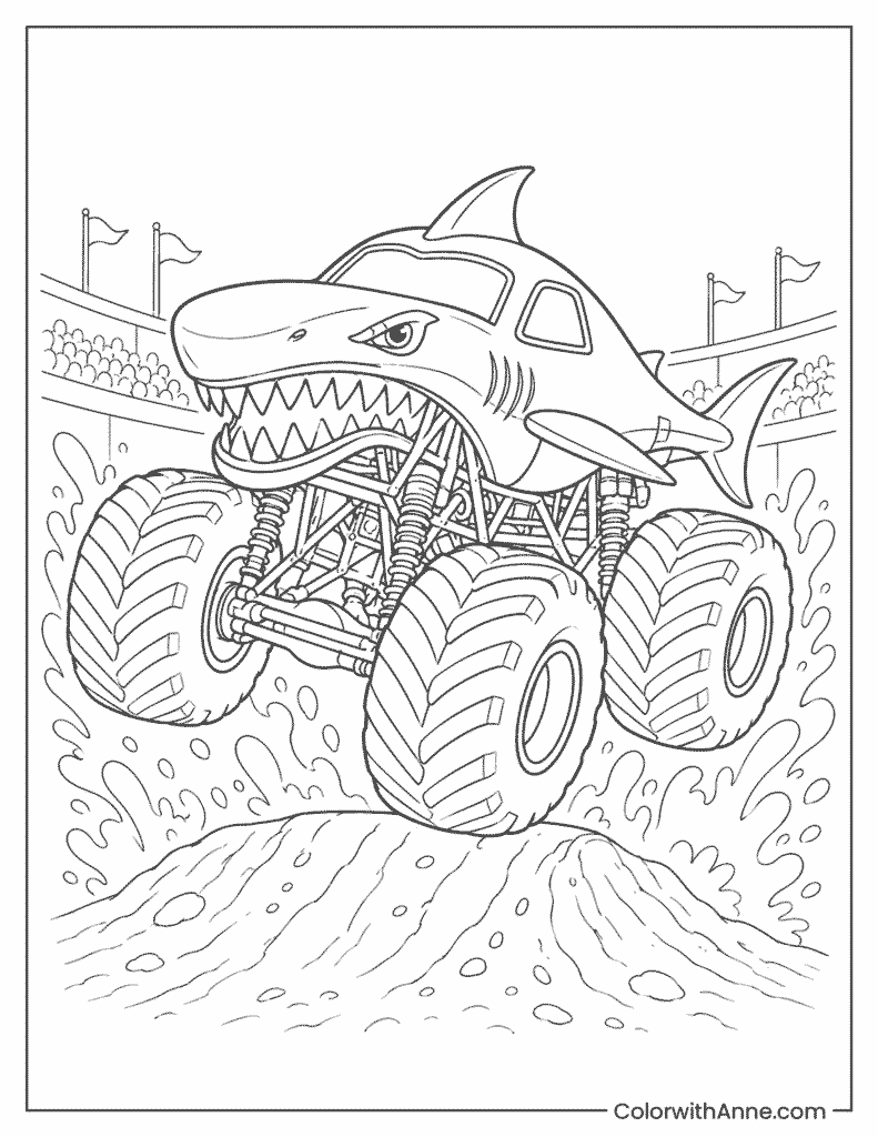 Megalodon Monster Truck Ramp Rush Coloring Page