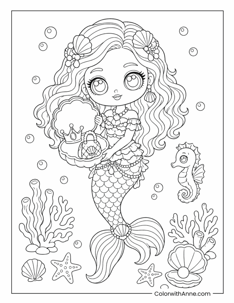 Mermaid Doll Undersea Pearl Capsule Coloring Page