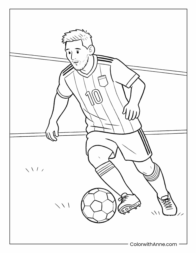Messi Dribbling on the Field Coloring Page