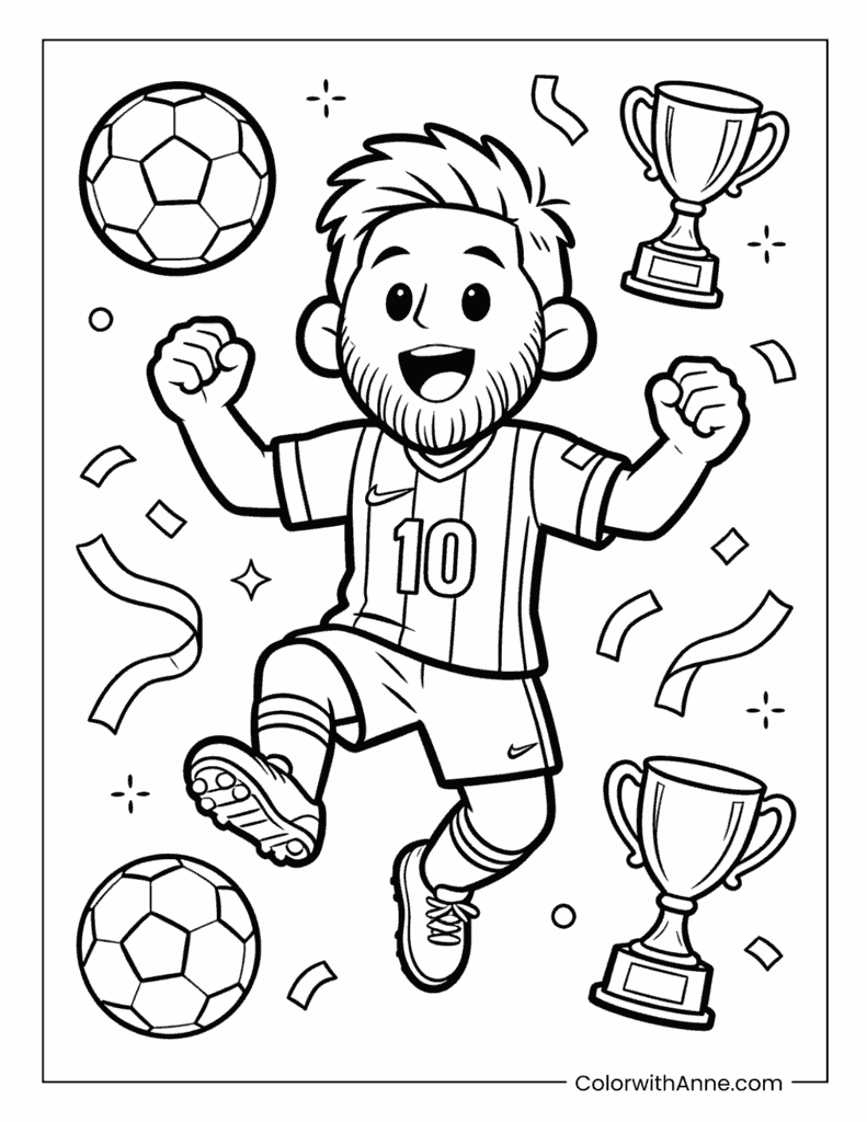 Messi Victory Jump Coloring Page