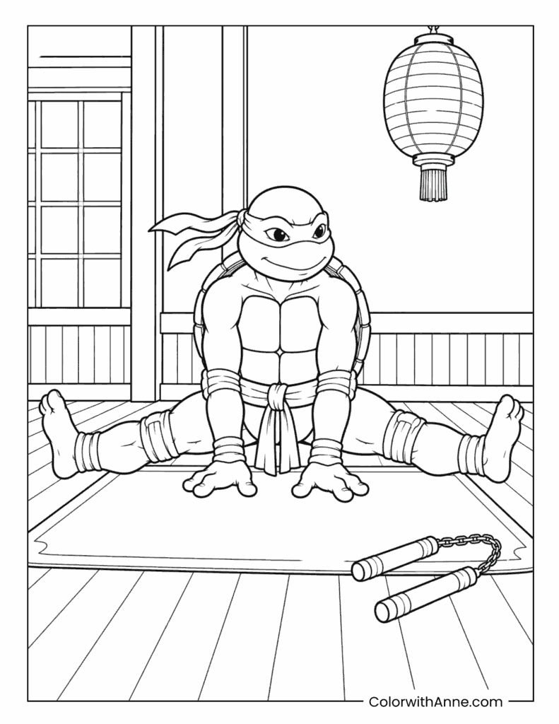 Michelangelo’s Dojo Stretch Training Coloring Page