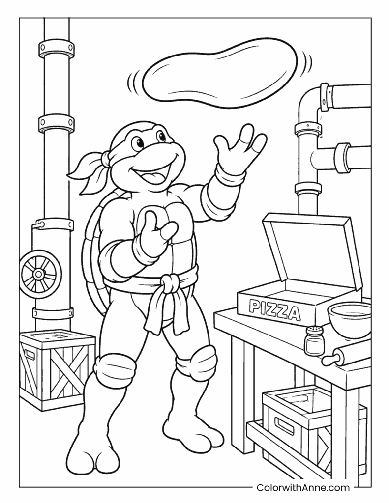 Michelangelo’s Pizza Toss Coloring Page