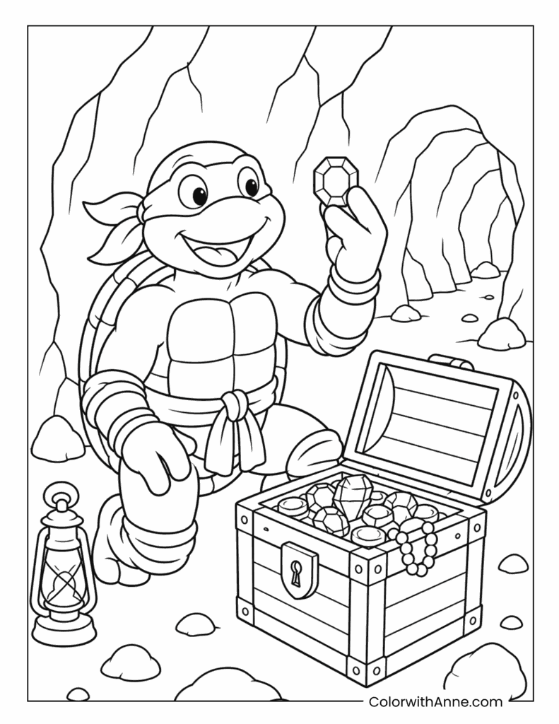 Michelangelo’s Treasure Cave Coloring Page