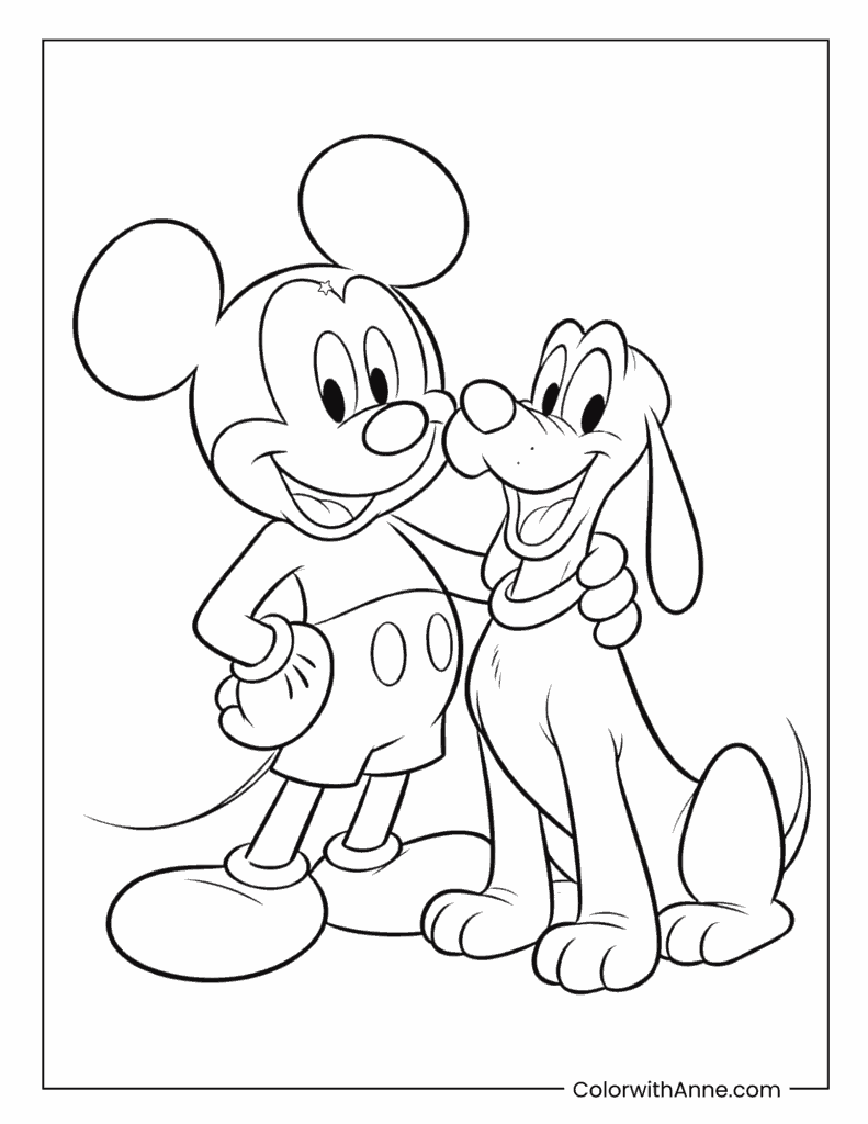 Mickey Mouse Posing with Pluto Coloring Page