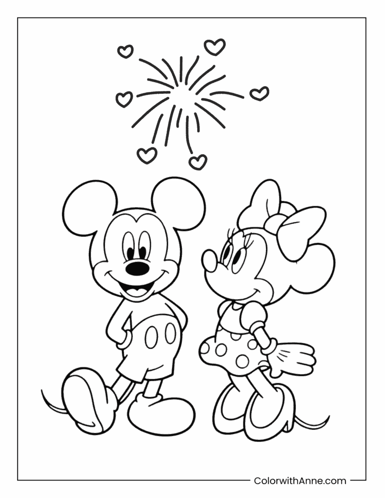 Mickey Mouse and Minnie Mouse Coloring Page