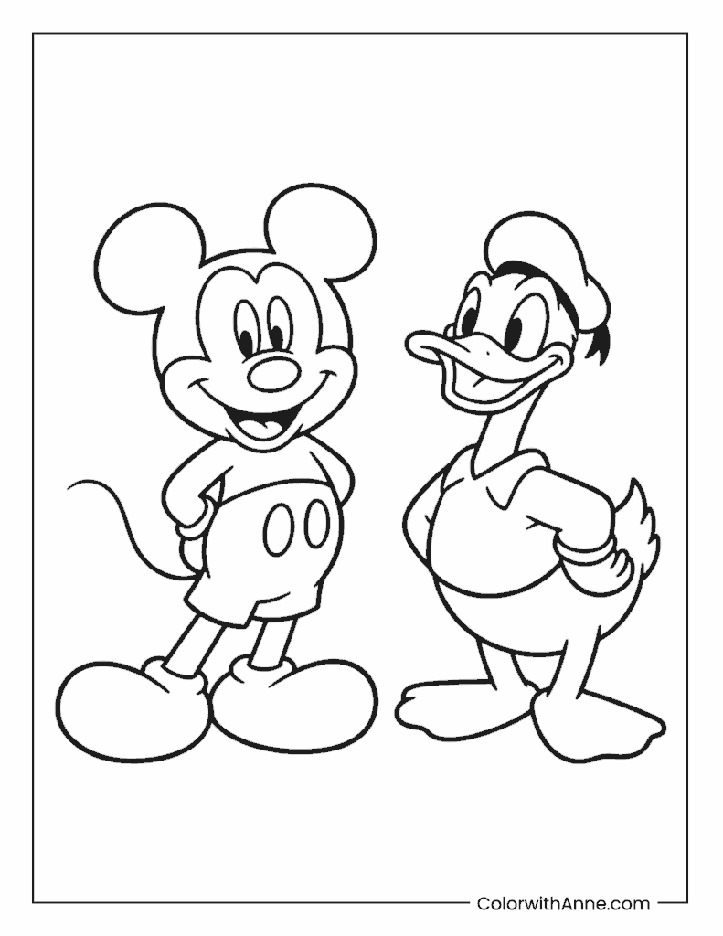 Mickey Mouse with Donald Duck Coloring Page
