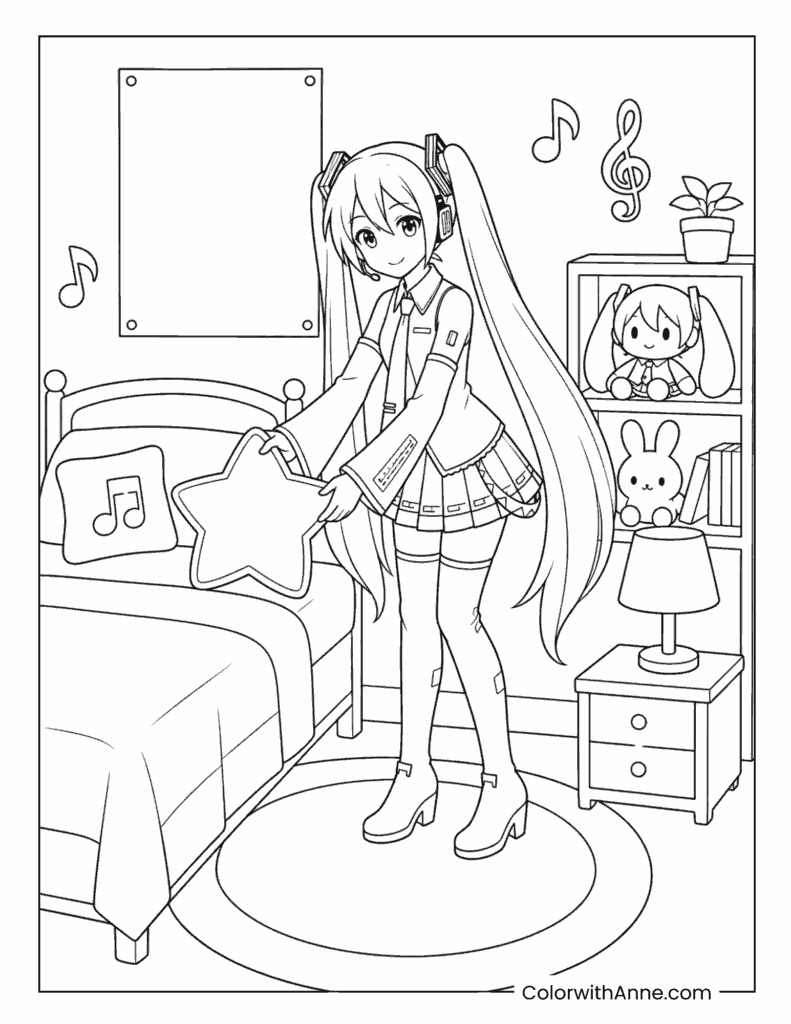 Miku Decorating Her Room Coloring Page