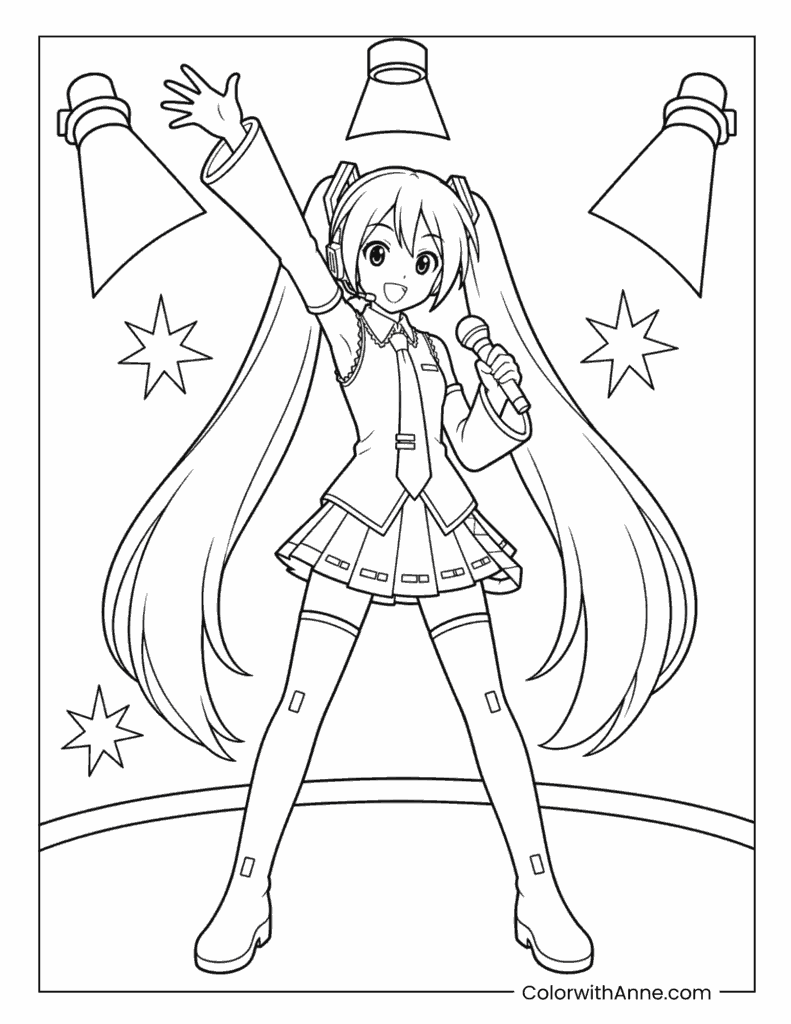 Miku Dynamic Stage Performance Coloring Page