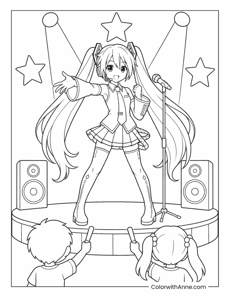 Miku Performing on Stage Coloring Page