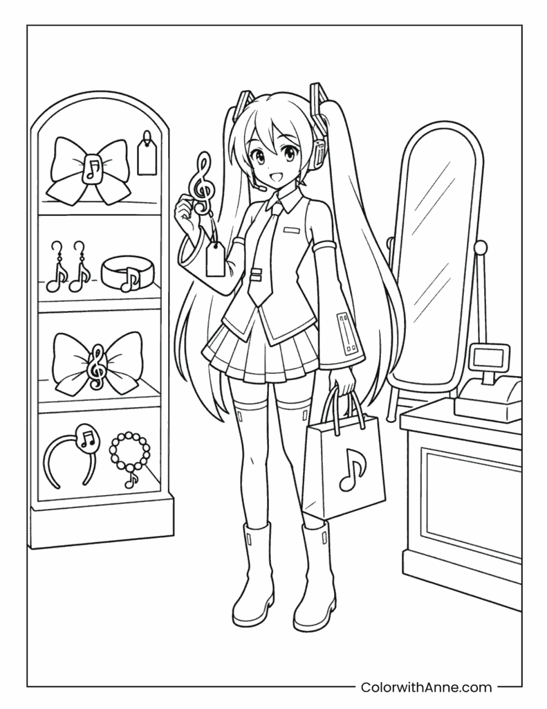 Miku Shopping for Accessories Coloring Page