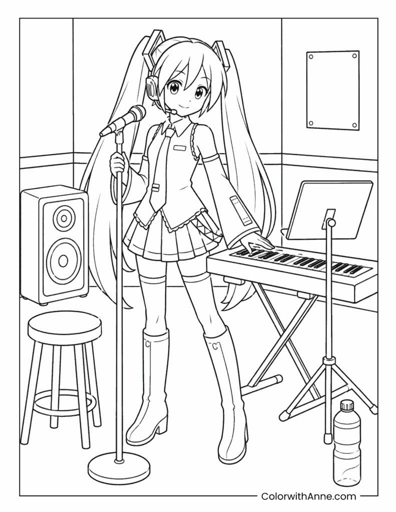 Miku in the Recording Studio Coloring Page