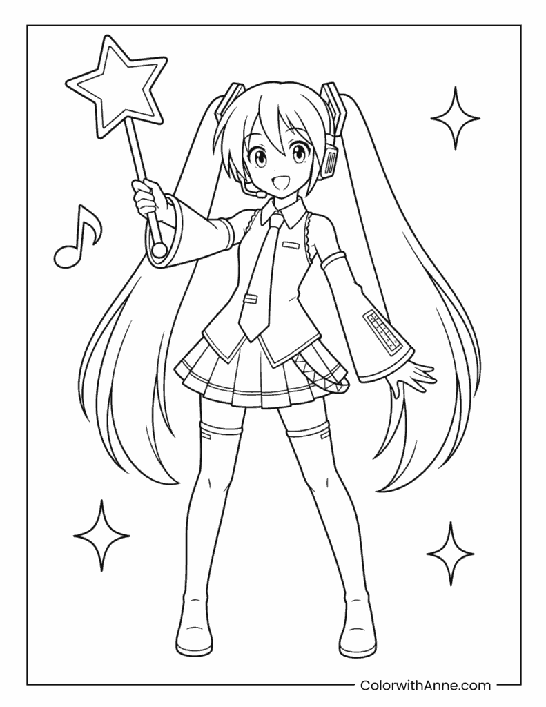 Miku with a Star Wand Coloring Page