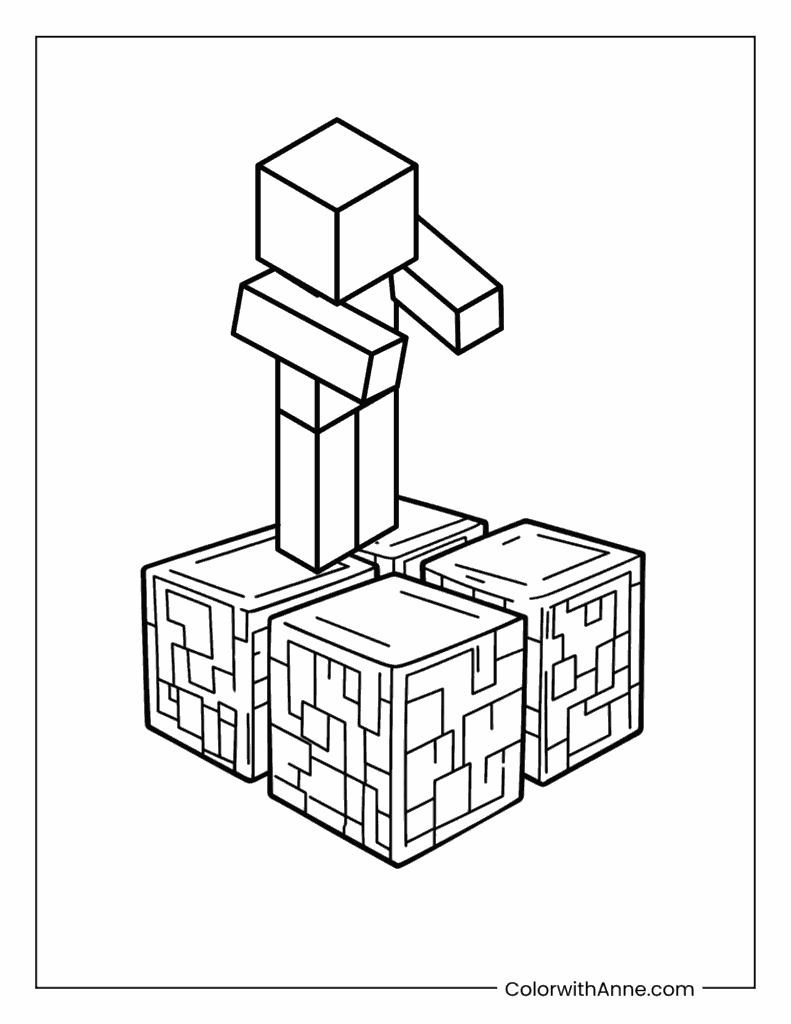Minecraft Blocks and Zombie Coloring Page