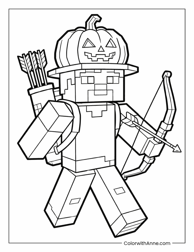 Minecraft Character with a Bow Coloring Page