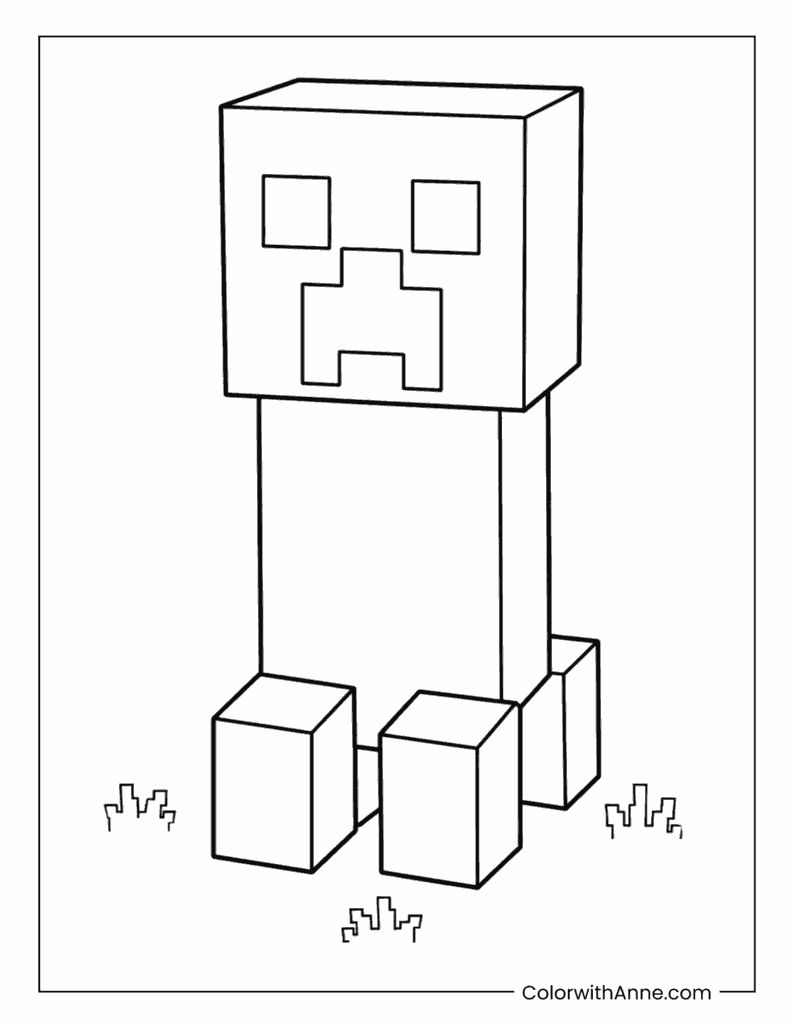 Minecraft Creeper Standing In Open Field Coloring Page