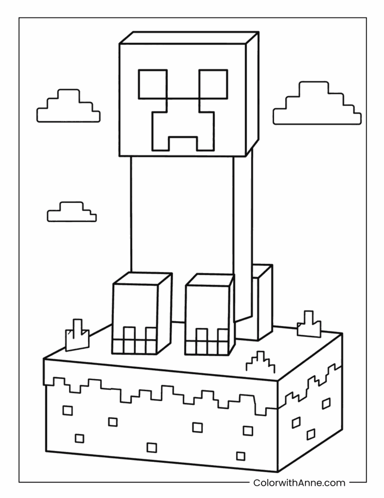 Minecraft Creeper Standing On High Block Coloring Page