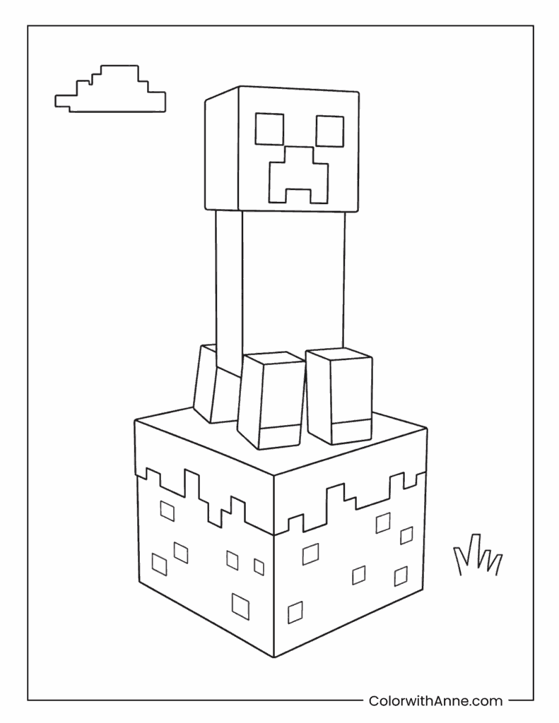 Minecraft Creeper Standing On Stone Block Coloring Page