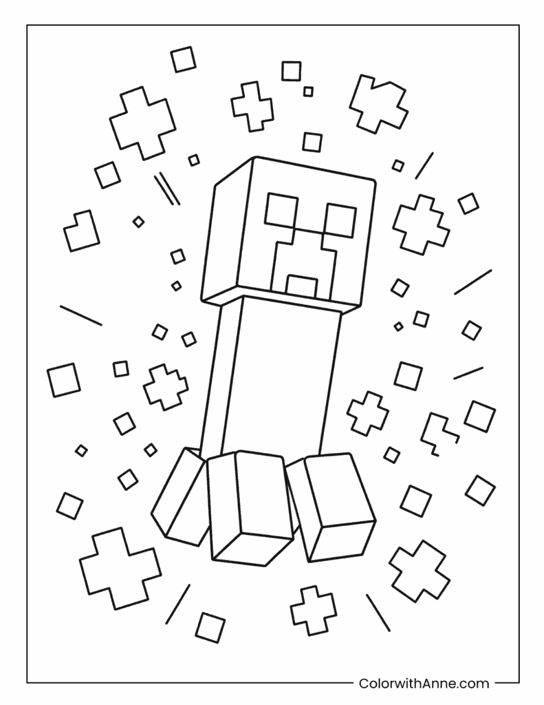 Minecraft Creeper Surrounded By Explosions Coloring Page