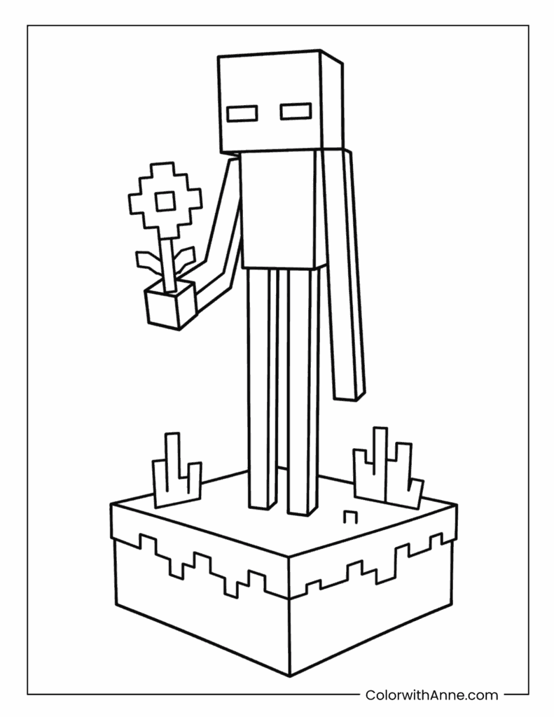 Minecraft Enderman Holding a Flower Coloring Page