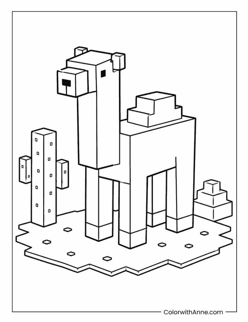Minecraft Llama in the Desert Coloring Page