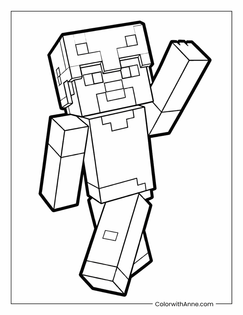 Minecraft Steve Walking in a Dynamic Pose Coloring Page