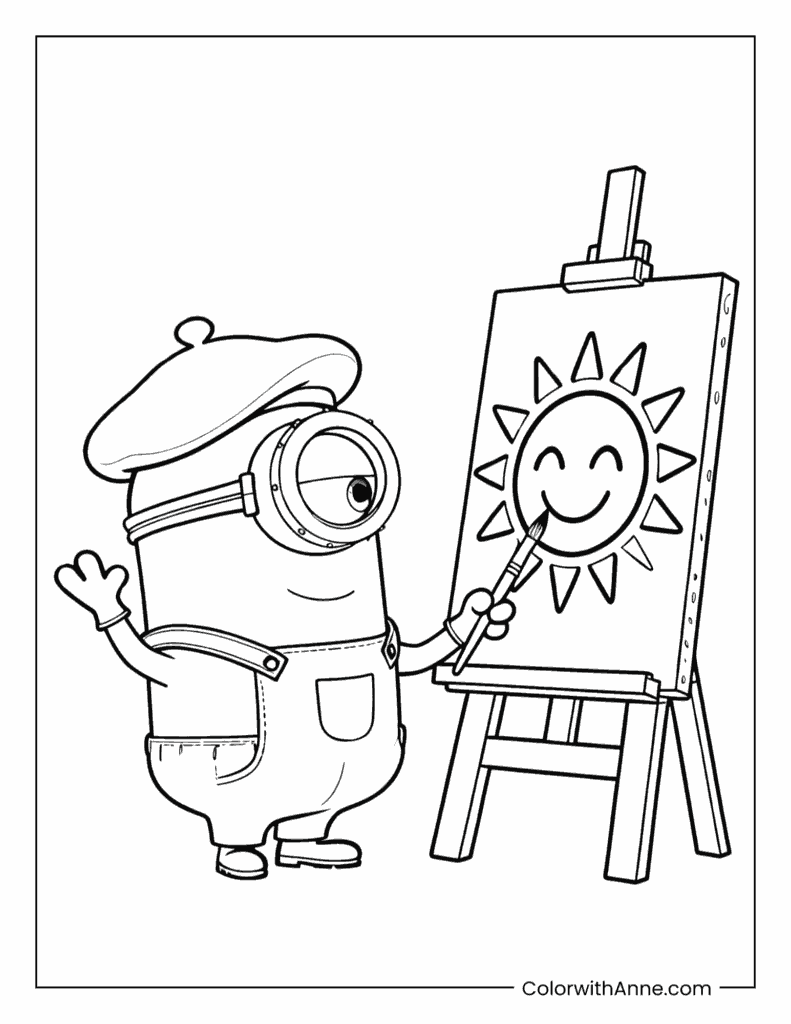 Minion Artist Painting a Sun Coloring Page