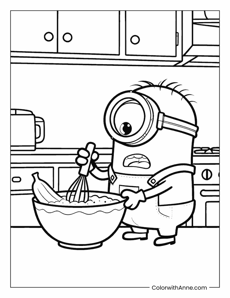 Minion Baking in the Kitchen Coloring Page
