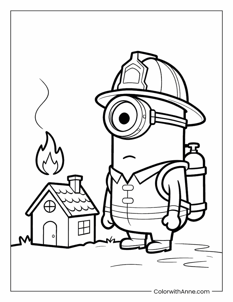 Minion Firefighter Coloring Page