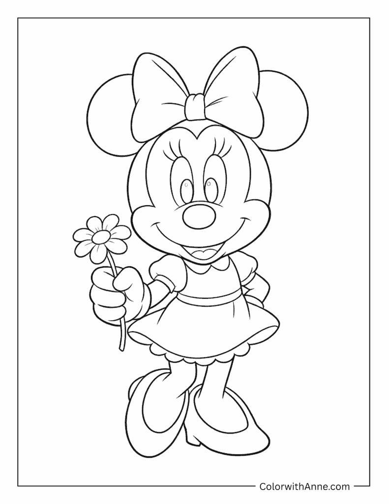 Minnie Mouse Holding a Flower Coloring Page